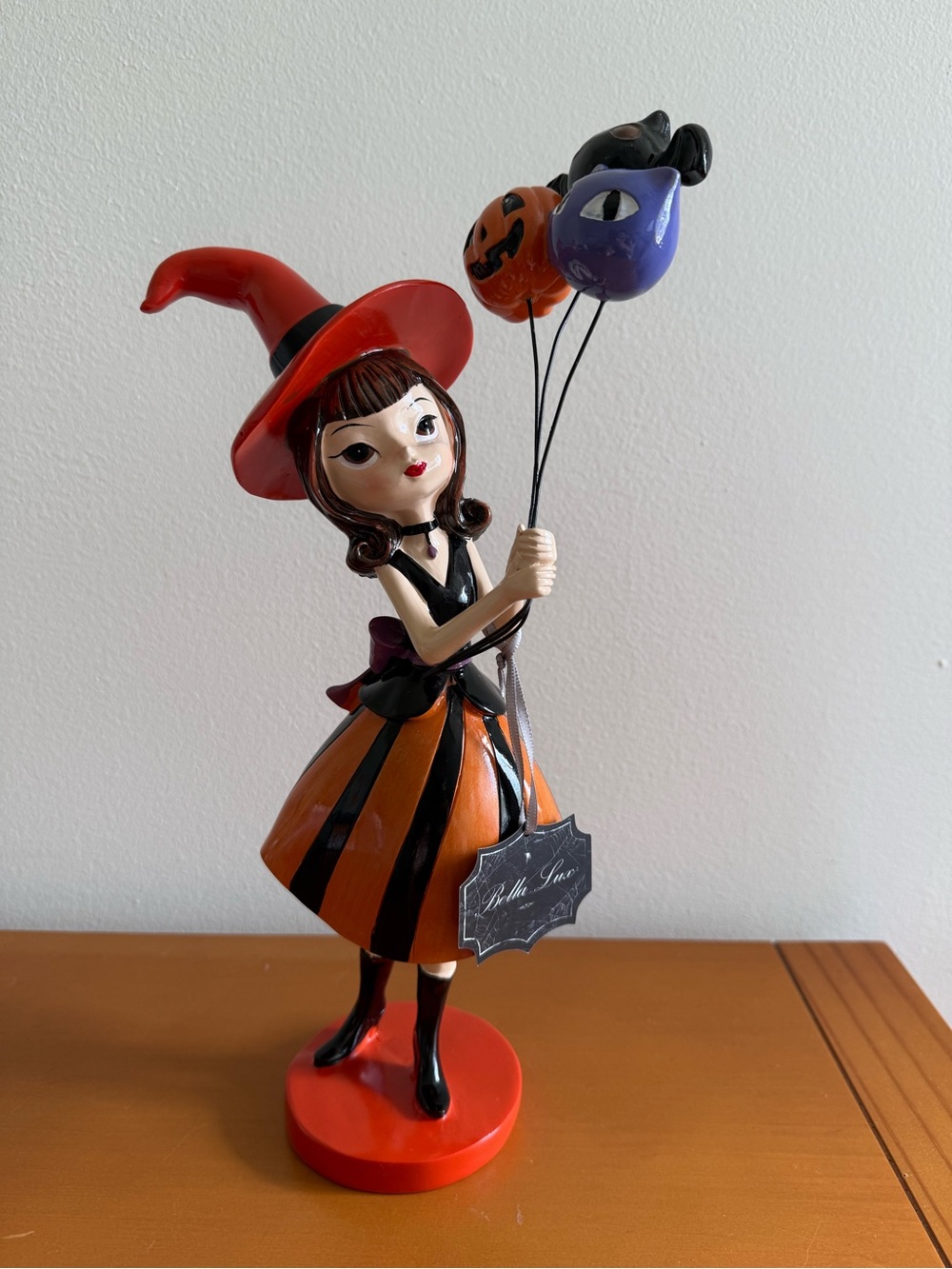 Bella Lux Halloween Witch Figurine with Balloon Trio - Orange & Black
